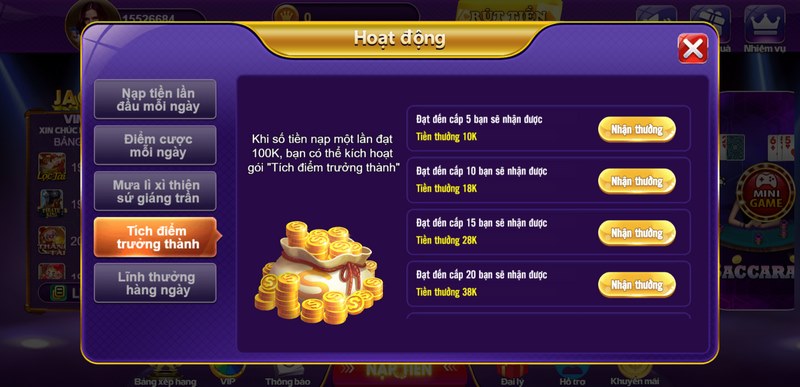 Khuyến mãi 68 game bài tham gia sự kiện tích điểm trưởng thành